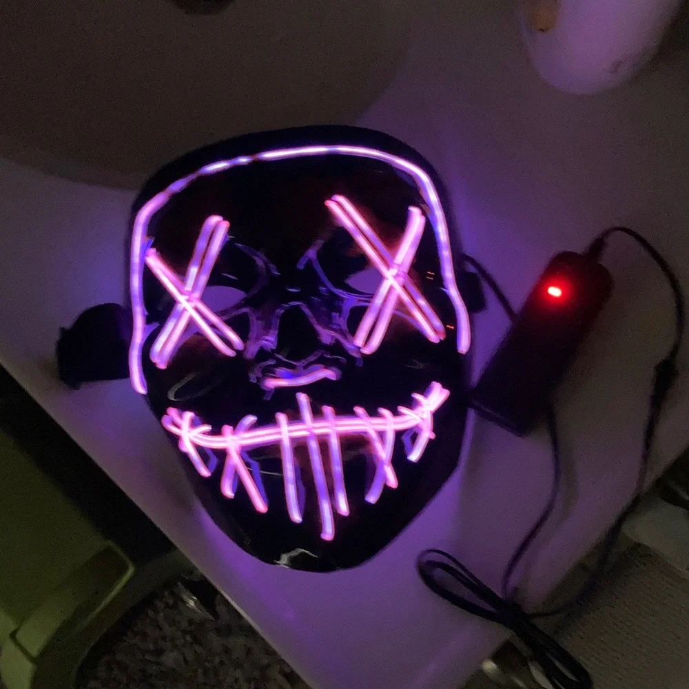 LED Light Up Mask with Controller, black and red for Halloween